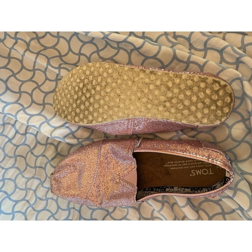 TOMS Pink Glitter Slip On Shoes Youth 6 Good Used Condition